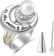 DOTUIARG Unisex Cremation Urn Rings for Ashes I Love You to The Moon and Back Urn Keepsake Jewelry Holder Locket Ring for Human/Pet Ash