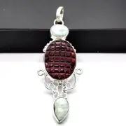 3" Natural Chalcedony Gemstone Pendant Handmade Silver Plated Jewelry JP11028