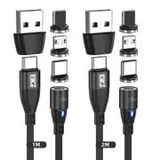 BIG+ 100W USB C to USB C Magnetic Charging Cable [2 Pack] 6in1 PD Fast Charging Nylon Braided Data Cable, USB A/C to Type C, I-Products and Micro USB