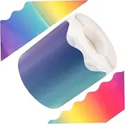 KALLORY 1Roll Adorable Gradient Rainbow Bulletin Board Trim Stickers Wear Resistant Classroom Border for School and Office Decoration Easy to Use Required