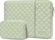 MOSISO Laptop Sleeve Compatible with MacBook Air/Pro, 13-13.3 inch Notebook, Compatible with MacBook Pro 14 inch M3 M2 M1 2024-2021, Square Quilted Vertical Bag with Pocket&Small Case, Sage Green