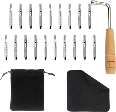 19 PCS Tuning Pin with L-Shape Wrench Gooseneck Hammer Lever and Dust Free Cloth