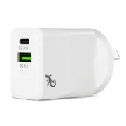 Gecko 30W PD Dual Port USB-C & USB-A Wall Charger 240V Smart/Fast Charging White