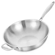 14 Inch Tri-Ply Stainless Steel Wok Pan, Stir-Frying Pan, Induction Cooking Pan,