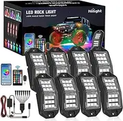 Nilight Wide Angle RGB LED Rock Lights Kit 8 PCS 18LED Wheel Well Light with Remote & Bluetooth App Dual Control Multi Modes Underglow Multicolor Neon Pod for ATV UTV SUV Offroad Truck RZR Boat