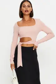 Pink Scoop Neck Tie Top - Size L, Women's Trial Jersey