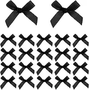 100 PCS Small Black Bows, Mini Ribbon Bows, Satin Fabric Tiny Bows for Crafts, Cute Soft Bows for Wedding, Party Favors, Bakery, Sewing, Gift Wrapping Decoration
