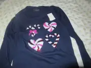 nwt Crewcuts blue sequin candy cane heart t- shirt girls 12 14 free ship USA