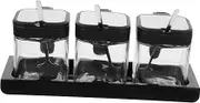 SECFOU 1 Set Multi Function Glass Condiment Jar Seasoning Containers with Tray for and Access for Salt Pepper Kitchen Organizer
