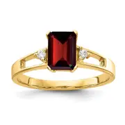 14k Yellow Gold 7x5mm Emerald Cut Garnet AAA Diamond ring