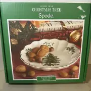 Spode Christmas Tree Pattern 8 inch Round Fluted Shape Serving Dish New in Box