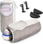 Shoe Washing Bag for Washing Machine, 360° Wrap-around Cleaning Laundry Bags with 2 Adjustable Shoe Trees, Reusable Wash Bag Hidden Zipper with Fluffy Fibers for Sneaker Gym Shoe