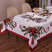 Kadut Christmas Ribbon Tablecloth (60 x 126 Inch) for 8 Foot Rectangle Tables, Heavy Duty Fabric, Stain Proof Xmas Ribbon Table Cloth for Harvest, Holiday, and Fall, & Christmas Dinner.