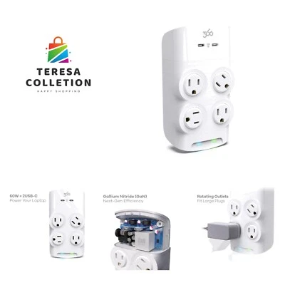 Revolve 60 Watt USB-C Wall Tap Power Surge Protector with 2 USB C Ports, 4 Ro...