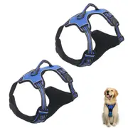 2pcs No Pull Dog Harness Reflective Adjustable Pet Vest Harness with Easy Control Soft Handle -Dark blue