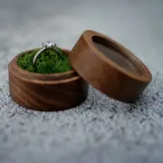 1Pc Round Wooden Ring Display Box Engagement Wedding Ring Earrings Storage Case