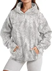[Ziesexy] Womens Camo Hoodies Maple Leaf Print Oversized Hooded Pullover Shirt Fleece Long Sleeve Camo Sweatshirt With Pocket