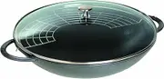 STAUB Wok Round, Graphite Grey, 37 cm (Includes Lid and Steaming Rack)
