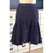 NWT New $138 Anthropologie Miranda Textured Blue Fringe High Low Midi Skirt XS