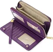 GOIACII Women's Wallet Wristlet Travel Long Purse RFID ladies Credit Card Wallet Embossed Flowers Leather