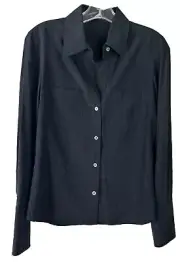 BCBG Maxazria Small Silk Stretch Long Sleeve Blouse Black Button Up RV $158 NWT