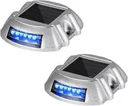 Solar Driveway Lights,12LEDs Outdoor Road Step Dock Light,Wireless Deck Lights for Path Garden Walkway,Sidewalk,Steps,Yard,Safety Marker(Blue and Green) (Blue, 2 Pack)