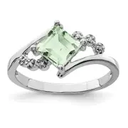 Sterling Silver Rhodium Princess-cut Green Quartz u0026 Diamond Ring