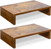 Rustic Brown Wood Monitor Stand Riser - 2 Pack - Adjustable Dual Monitor Riser for Desk