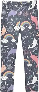 [Joisal] Cute Narwhals Navy Girls' Leggings, Soft for Jazz Leggings for Girls Dance, 4t Girls Leggings