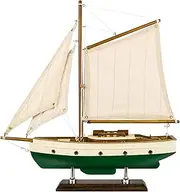 SAILINGSTORY Wooden Sailboat Decor Sail Boat Model Ship Sailing Yacht for Home Decoration Green Color