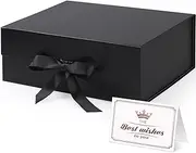 Hianjoo 33*25*12cm Gift Box, Collapsible Gift Boxes with Ribbon and Magnetic Closure, Gift Boxes with Lids for Presents Packaging for Groomsmen Proposal Box, Halloween, Christmas, Birthday (Black)