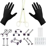 [CABBE KALLO] Piercing Kit Stainless Steel Nose Septum Piercing Kit 16G Piercing Needles Ear Nose Septum Belly Button Ring Tongue Lip Eyebrow Cartilage Rings Body Piercing Tools