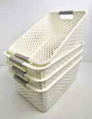 4-Pack Storage Baskets - Stacking, Plastic Tray Baskets 12"x8"x5" - NEW