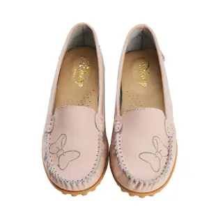【Disney 迪士尼】迪士尼女鞋 米妮 牛皮烙印質感飾釦豆豆鞋-粉(MIT台灣在地工廠製造)