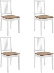 [vidaXL] White Solid Wood Dining Chairs with Cream Cushions, Comfortable Ergonomic Design - Set of 4
