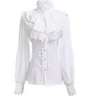 Retro Womens Gothic Lolita Shirt Vintage Long Sleeve Lotus Ruffle Blouse