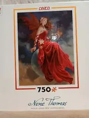 Nene Thomas 750 pc Puzzle Lovely Lady in Red Sitting on the Moon. Fairy Crimson