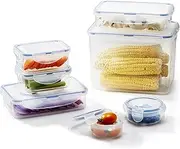 LocknLock Classic Food Storage 7-Piece Container Set - Airtight and Watertight with Patented Four-Hinge Locking System and Silicone Seal | Ideal for Organizing Pantry and Fridge | Clear & Blue Design