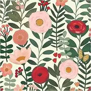[HAOKHOME] Floral Peel and Stick Wallpaper Boho Wall Paper Removable for Bedroom Beige/Pink/Red Contact Paper 17.3in x 9.8ft