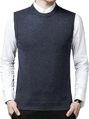 [SWJGLITTR] Mens Crew Neck Knitted Sweater Vest Knitwear Slim Fit Sleeveless Sweaters Solid Pullover for Dad Husband Vests, Dark Grey, Medium