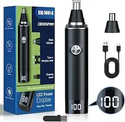 Ginity Ear & Nose Hair Trimmer with LED Display for Men Women,Painless USB Rechargeable Eyebrow & Facial & Nose Hair Trimmer Clipper,Professional IPX7 Waterproof Dual Edge Blades (Black)