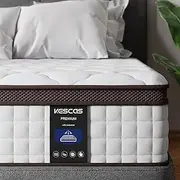 Kescas Queen Size Mattress, 8 Inch Hybrid Mattress with Memory Foam & Heavier Coils, Ergonomic Design for Pressure Relief, Medium Firm Feel