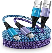 AILKIN 2Pack/6ft USB C Cable, 3A USB A to USB C Fast Charger Cable for iPhone 16e 16 15 Pro Max, Nylon Braided USB Type C Charger Cord Fast Charging for Samsung S25 S24 Ultra S23 S22, Xiaomi 15 Ultra
