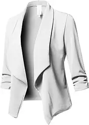 [Qiribati] Women Long-line Blazer Solid Cardigan Suit Ruched Sleeve Suit Blazer Formal Jacket Blazer