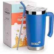 Mollcity 600ml Travel Coffee Mug with Handle Kids Stainless Steel Double Wall Vacuum Insulated Tumbler Cup with Leakproof Slide Seal Lid and Straw, BPA Free (Navy)