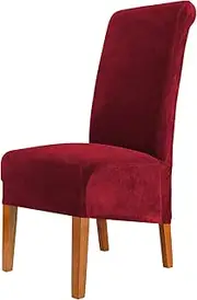 CMAKER Velvet Dining Chair Covers, Stretch Large Chair Slipcover, Spandex High Back Chairs Cover Elastic Washable Removable XL Chair Protector,Set of ２,Burgundy
