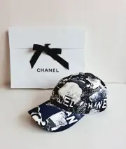 New Chanel 100% Cotton Coco Roses Print Cap Hat Navy Black White