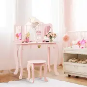 NNECW Kids Vanity Table and Chair Set with Drawer & Mirror for Girls