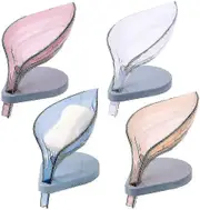 Leaf Shape Soap Holder,self Draining Soap Dish With With Suction Cups,decorative Soap Box(4 Pcs, White, Purple, Blue, Brown)