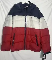 Tommy Hilfiger Wind Resistant Navy Blue Red White Men’s Puffer Jacket Coat 3XL